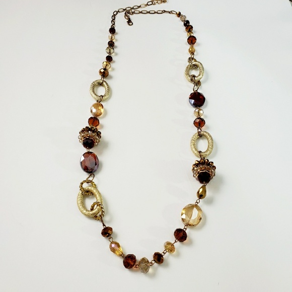 Long Retro 80s Beaded Gold Tone Crystal Necklace - Picture 6 of 8